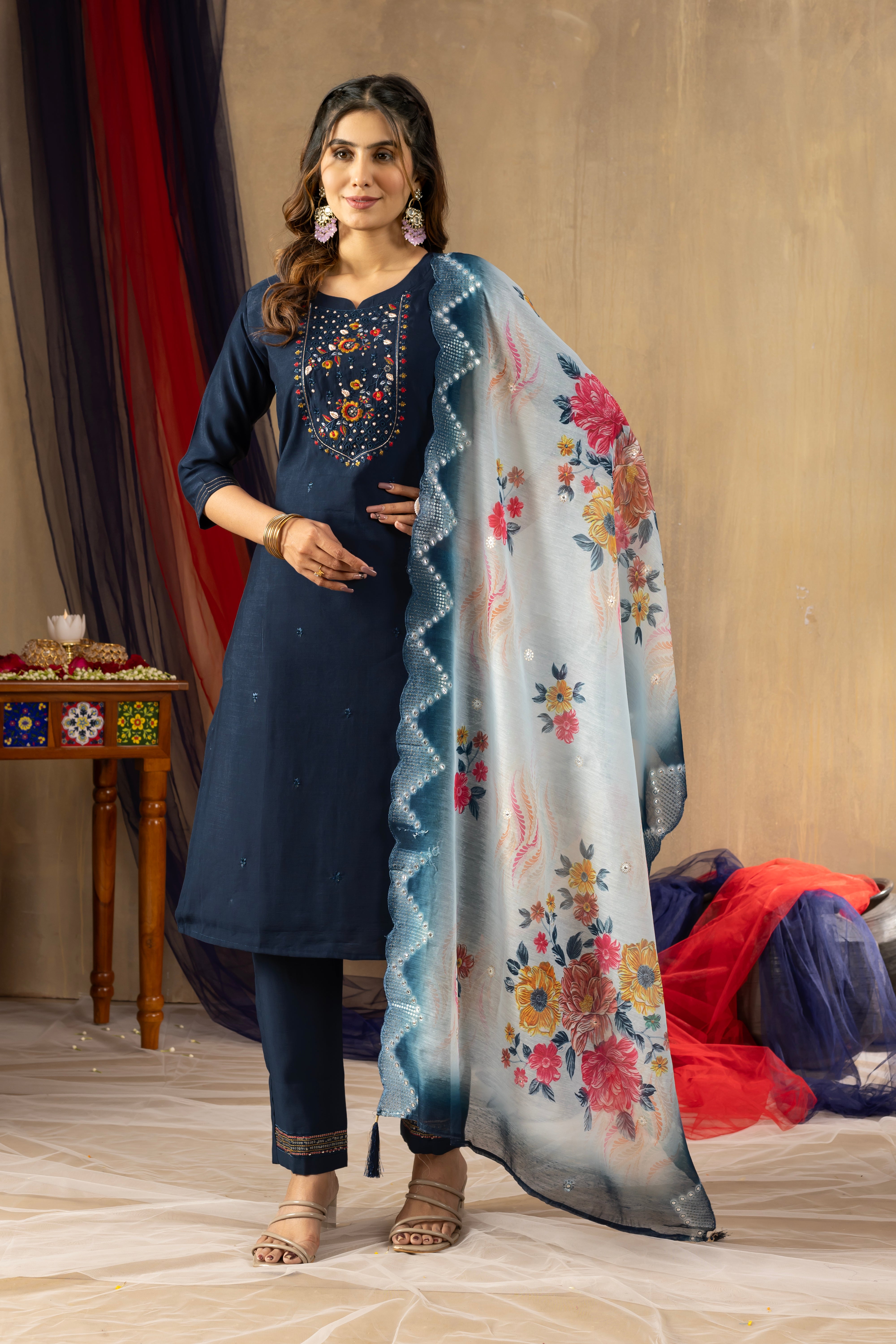 Premium Embroidered Kurti Set with Printed Dupatta | Elegant Ethnic Wear for Women | AAVERA