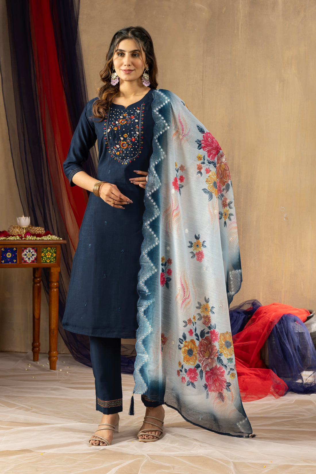 Premium Embroidered Kurti Set with Printed Dupatta | Elegant Ethnic Wear for Women | AAVERA