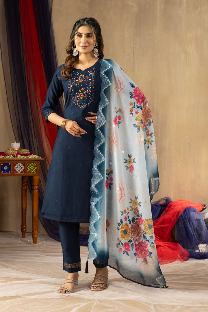 Premium Embroidered Kurti Set with Printed Dupatta | Elegant Ethnic Wear for Women | AAVERA