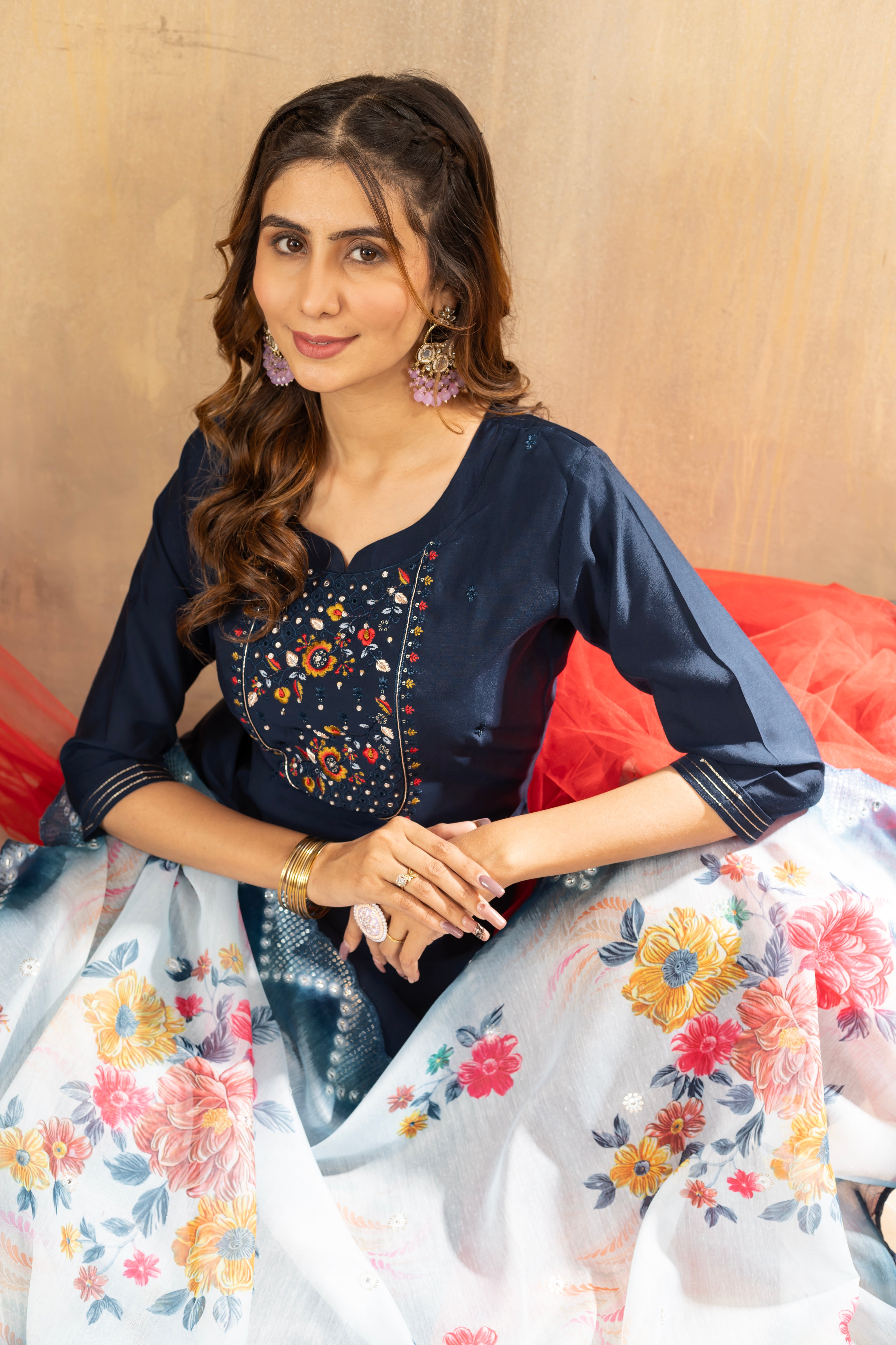 Premium Embroidered Kurti Set with Printed Dupatta | Elegant Ethnic Wear for Women | AAVERA