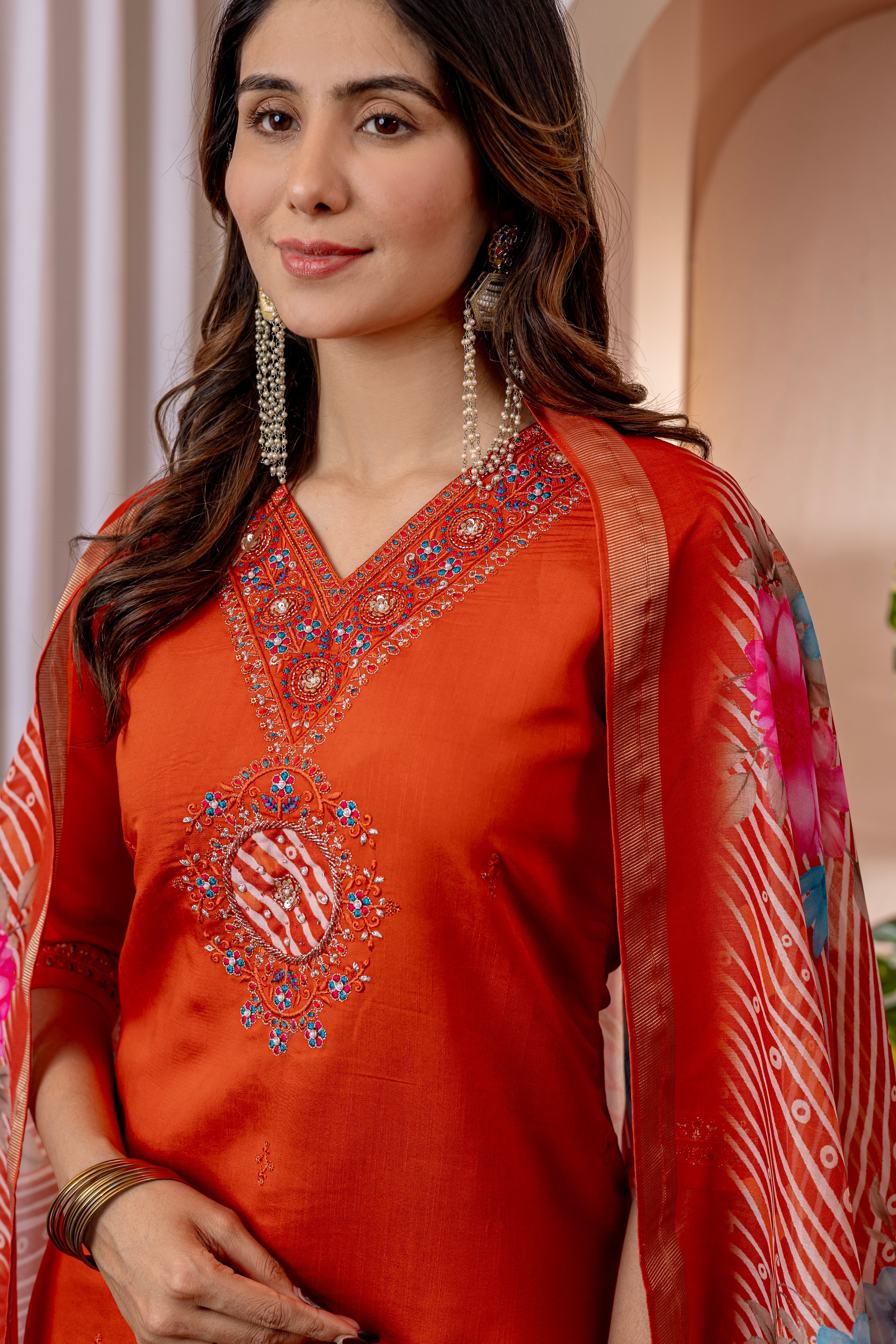 Designer Green, Wine, Orange Embroidered Kurti Pant Dupatta Set | Premium Festive Ethnic Wear