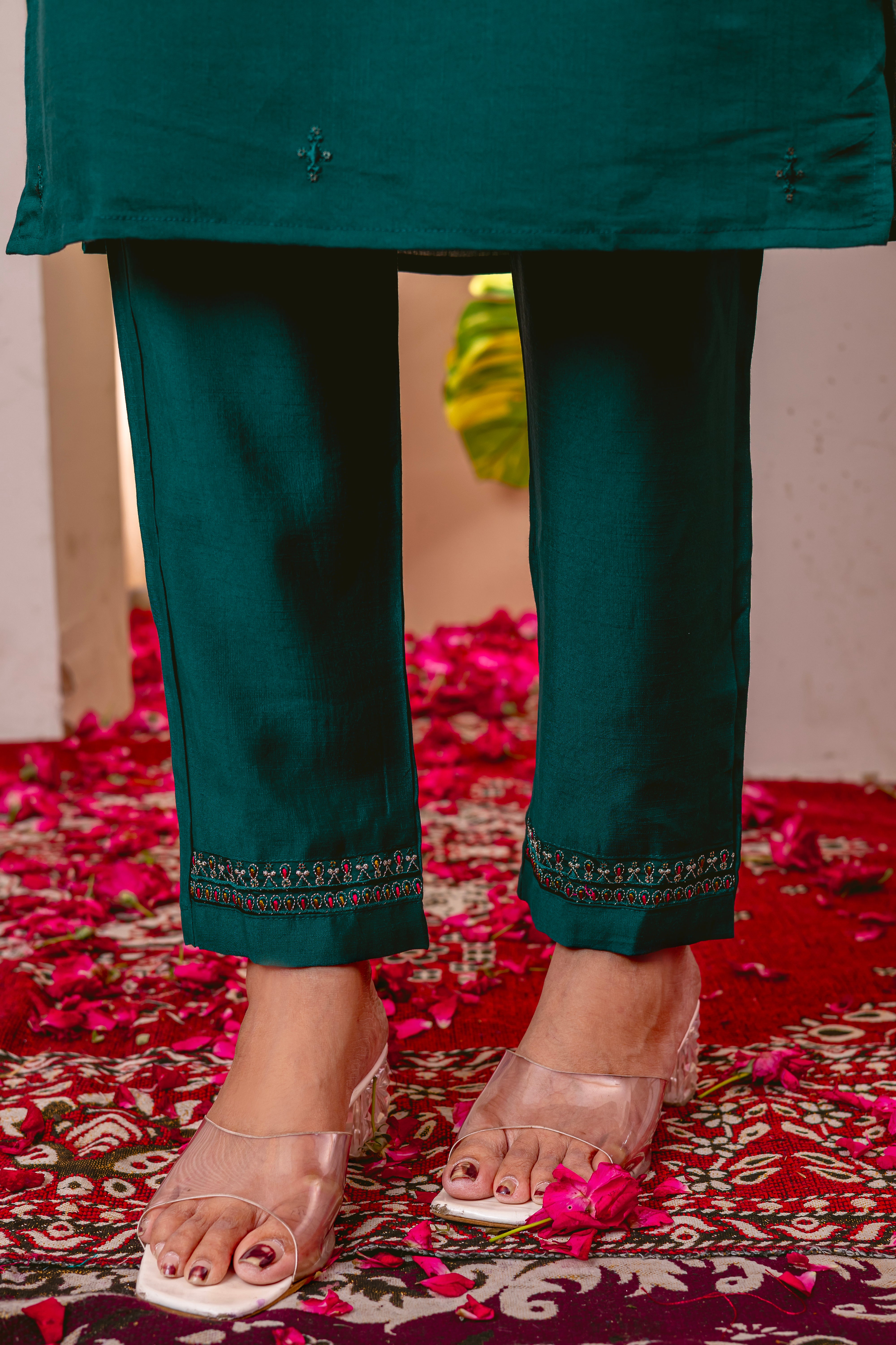 Designer Green, Wine, Orange Embroidered Kurti Pant Dupatta Set | Premium Festive Ethnic Wear