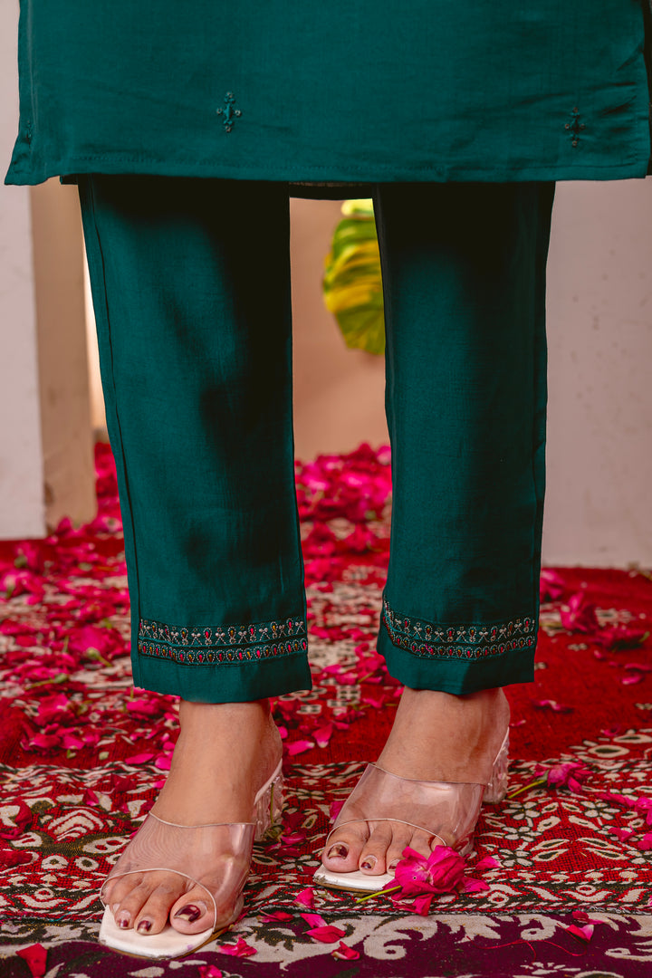 Designer Green, Wine, Orange Embroidered Kurti Pant Dupatta Set | Premium Festive Ethnic Wear