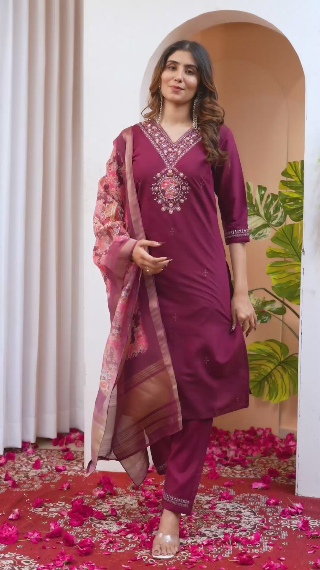 Designer Green, Wine, Orange Embroidered Kurti Pant Dupatta Set | Premium Festive Ethnic Wear