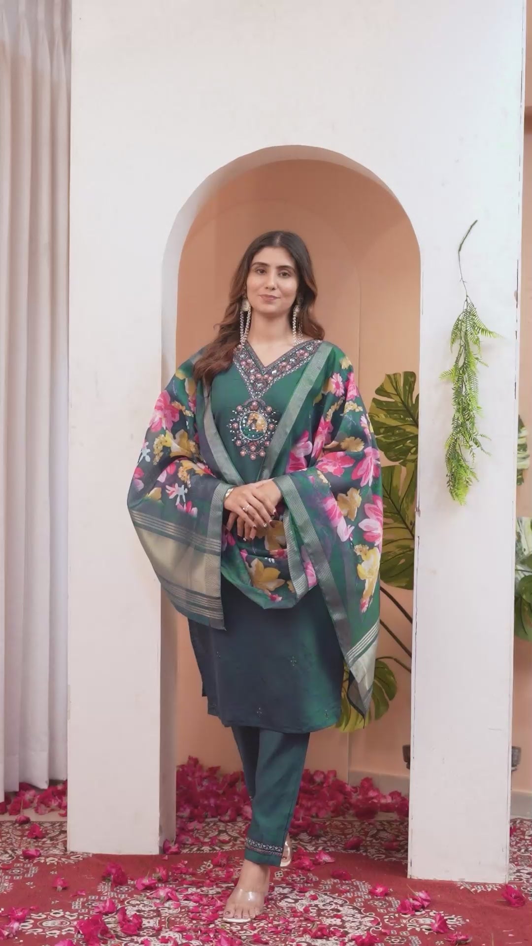 Designer Green, Wine, Orange Embroidered Kurti Pant Dupatta Set | Premium Festive Ethnic Wear